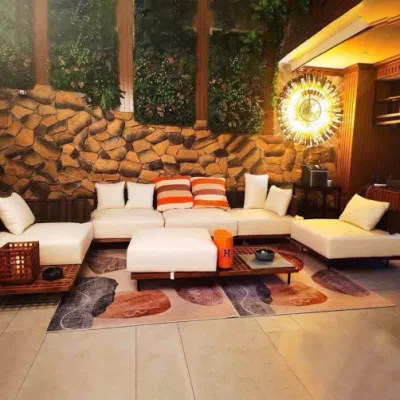Modern Durable Outdoor Garden Patio Furniture Lovely Rattan Teak Wood Sofa Set Furniture
