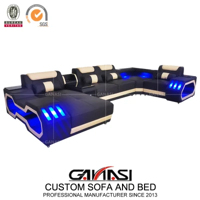 Dubai Commercial Office Furniture Genuine Leather Sectional Sofa Furniture with Coffee Table