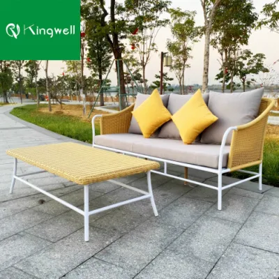 Italian Design Balcony Garden Resort Villa Project Aluminum Leisure Sofa with Yellow Rattan
