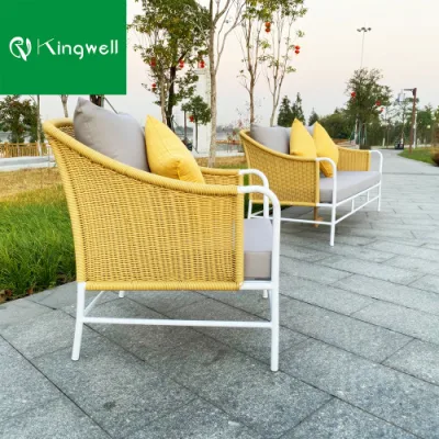 Italian Design Balcony Garden Resort Villa Project Aluminum Leisure Sofa with Yellow Rattan