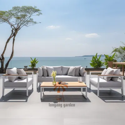 New Design Aluminum Teak Armrest Garden Sectional Sofa Garden Furniture Outdoor Furniture