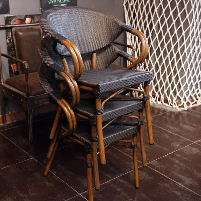 Outdoor Table and Chair Combination Cafe Balcony Table and Chair Aluminum Alloy Leisure Rattan Chair Milk Tea Shop Outdoor Rattan Chair