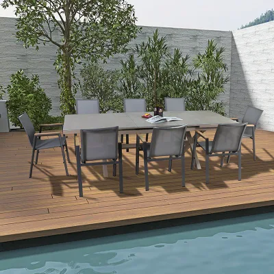 Foshan Extensible Dining Table Outdoor Restaurant Aluminum Frame Furniture Chairs