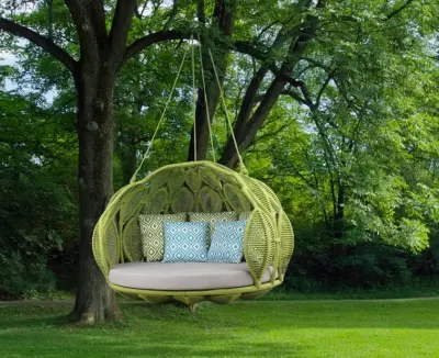 Green Color Double Garden Swing Patio Project Furniture for Outdoor Sunbed