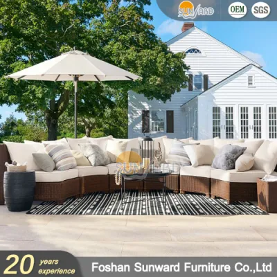 Modern Wholesale Outdoor Hotel Rattan Half-Moon Curve Wicker Sofa