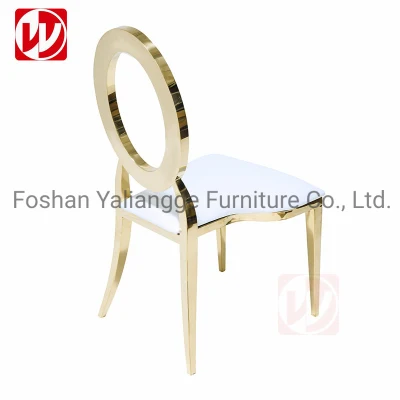 Cheap Hot Sale Wedding Rental Gold Banquet Chair Stainless Steel White Leather Restaurant Dining Chair
