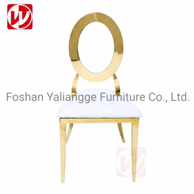 Cheap Hot Sale Wedding Rental Gold Banquet Chair Stainless Steel White Leather Restaurant Dining Chair