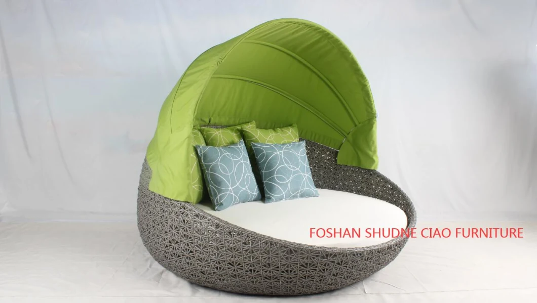 Garden Furniture Hotel Pool Side Use Round Rattan Outdoor Daybed with Canopy