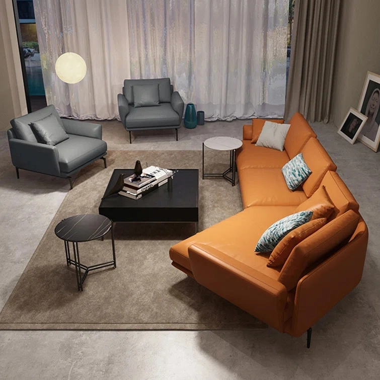 Nova Light Luxury Living Room Leather Corner Sofa Moden Hotel Furniture 3 Seat Meatl Foot Recliner Sofa Set
