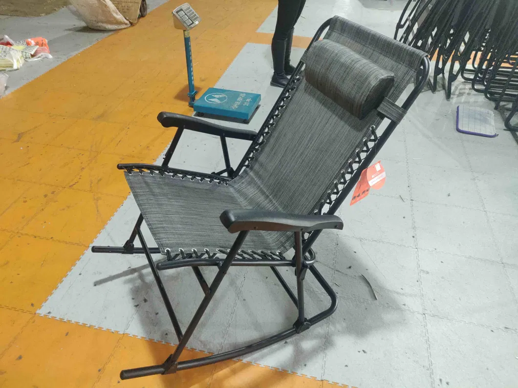 Outdoor Outdoor Patio Rocking Chair Porch Rocker Folding Zero Gravity Chaise Lounge Grey with Headrest