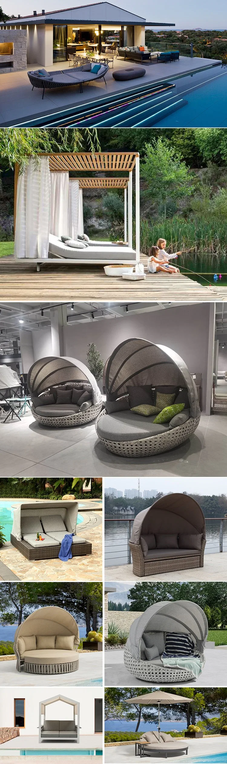 Customized Outdoor Round Reclining Bed Rattan Sofa Shade Rainproof Single Leisure Reclining Chair Villa Garden Furniture