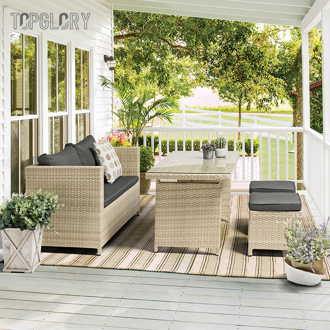 Luxury Outdoor Garden Wicker Conversation Courtyard PE Rattan Sofa Set with Cushion Villa Furniture