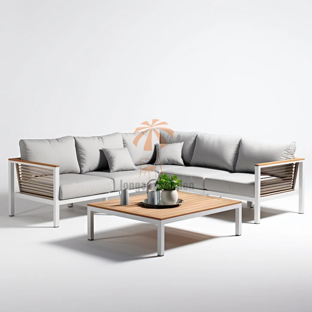 Wooden Style Outside Patio Furniture Set Sectional Home Sofa Eco-Friendly Teak Outdoor Modern Aluminum Frame Garden Sofa