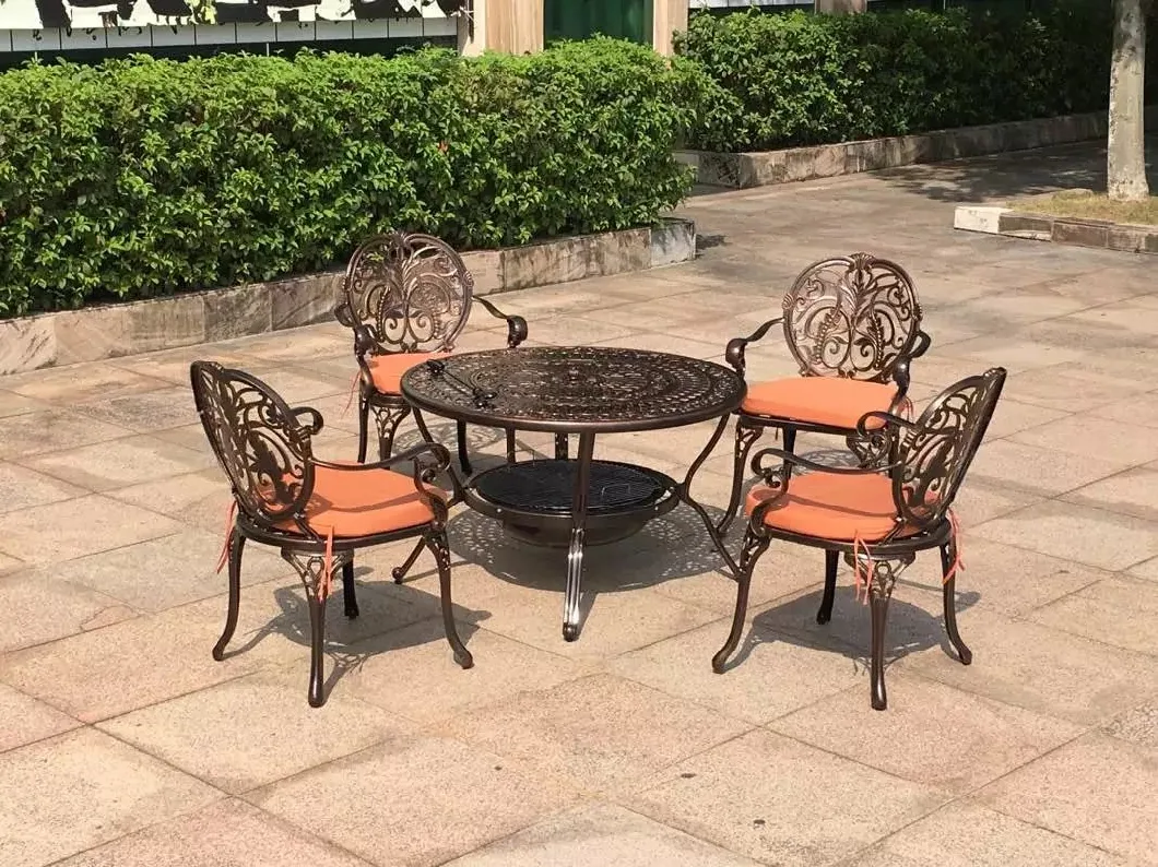 Outdoor Barbecue Table Set Cast Aluminum BBQ Grill Patio Balcony Metal Table for Backyard Garden Kd Furniture Set Dining Chair