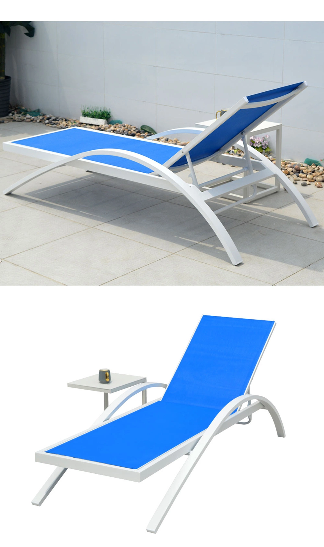 Summer Refreshing Outdoor Pool Edge Aluminum Woven Mesh Sun Lounge Chair