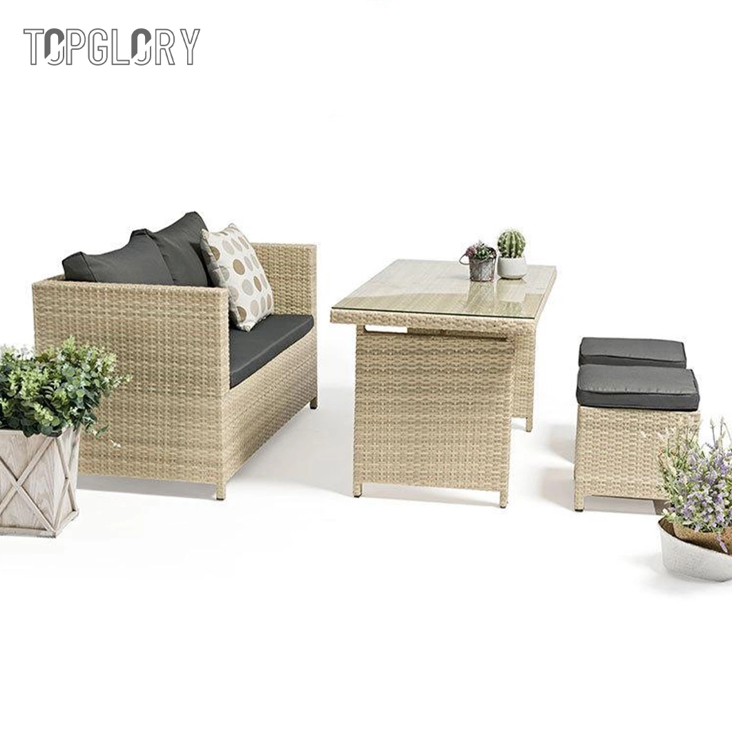 Luxury Outdoor Garden Wicker Conversation Courtyard PE Rattan Sofa Set with Cushion Villa Furniture