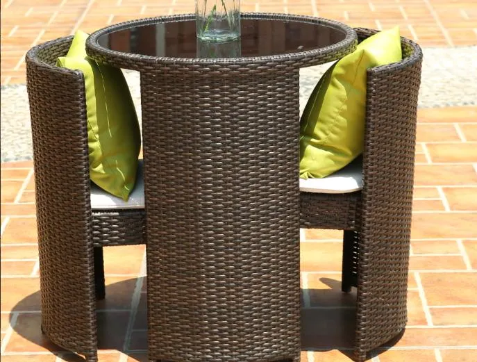 Balcony Coffee Table Set Round Rattan Garden Set Outdoor Furniture 2 Seats Sofa of Three Pieces