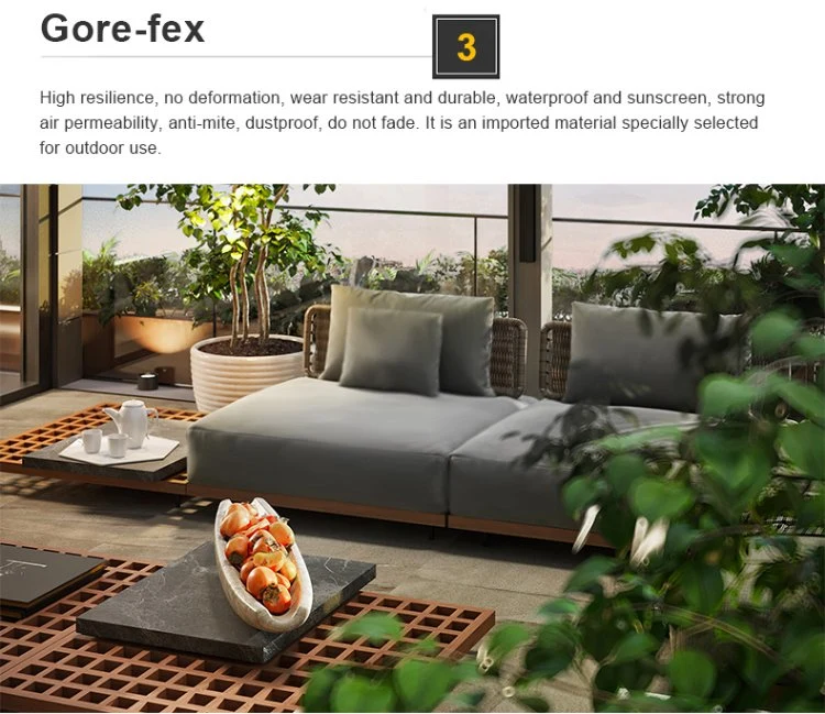 Popular Customized Cushion Luxurious Garden Wooden Rattan Wicker Frame Lounge Sets Patio Terrace Outdoor Furniture Sofa