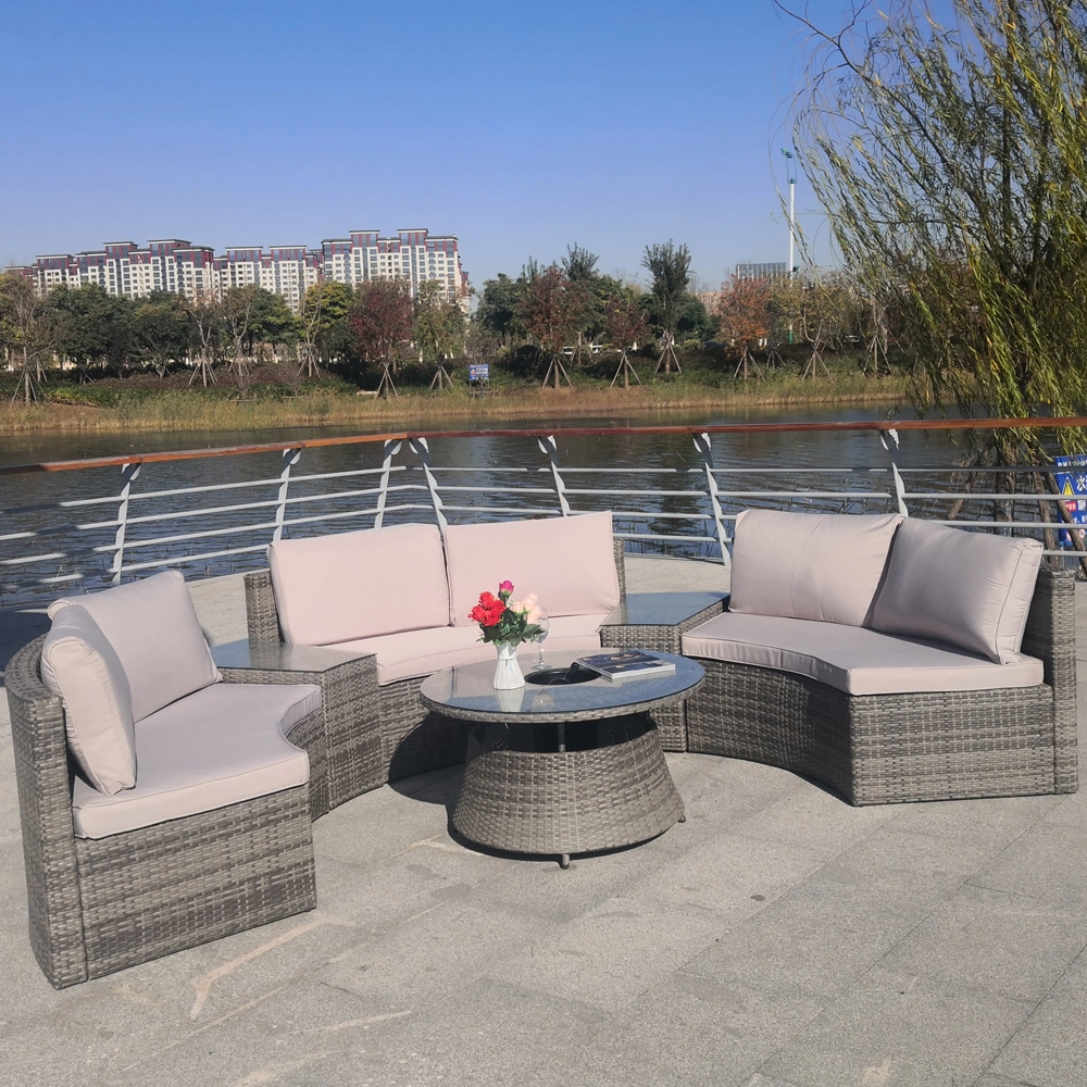 Furniture Factory Circular Day Bed Sofa Set Elegant Poly Rattan Garden Sofa Bed with Ice Bucket