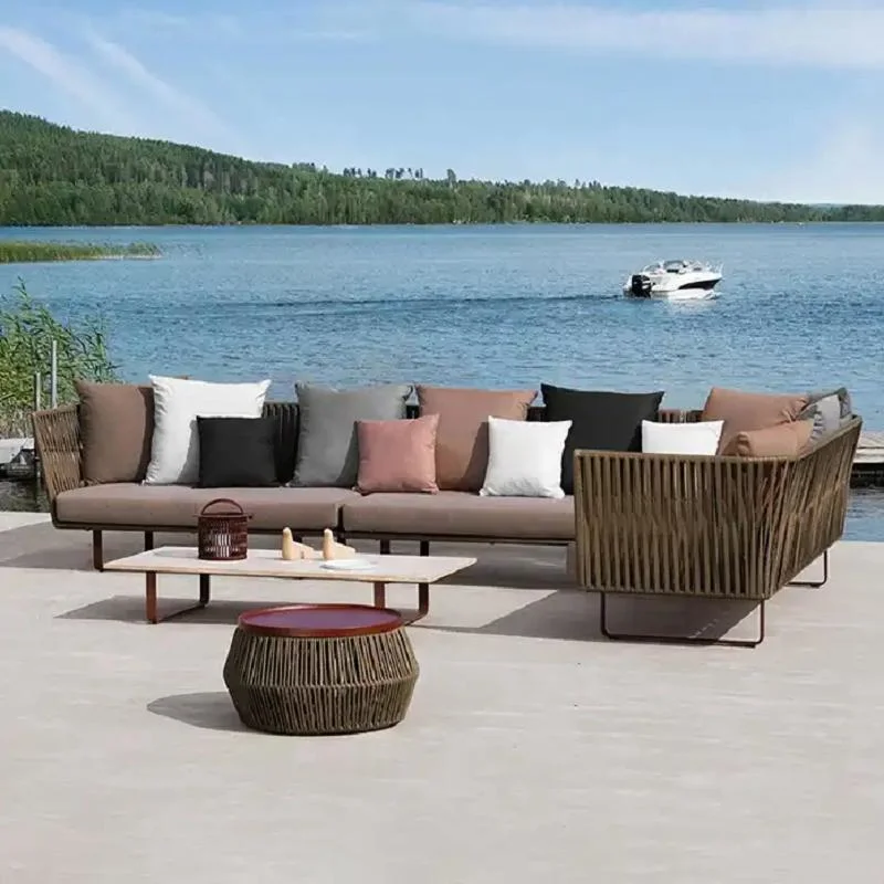 New Arrival Leisure Sofa Outdoor Aluminum Restaurant Furniture Outside Garden Sofa Rope