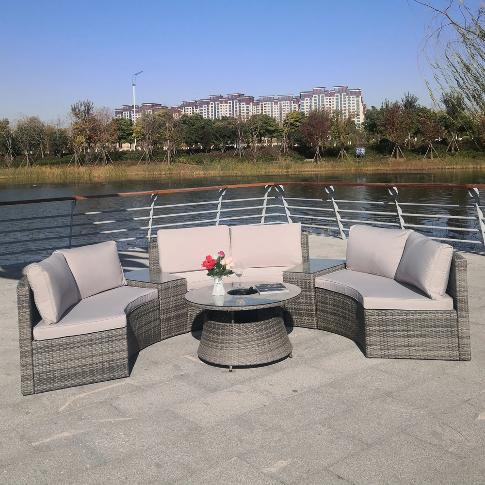 Furniture Factory Circular Day Bed Sofa Set Elegant Poly Rattan Garden Sofa Bed with Ice Bucket