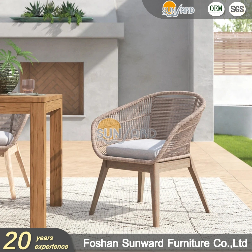 Modern Customized Hot Sale Minimalist Garden Hotel Home Patio Balcony Leisure Aluminum Wood Rope Woven Outdoor Dining Chair