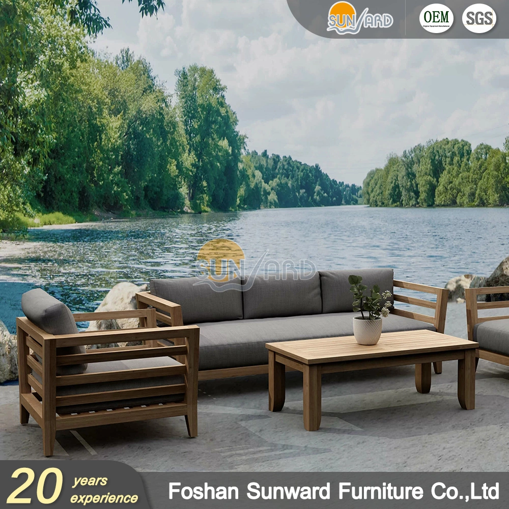 Modern Outside Seating Terrace Garden Furniture Set Luxury Teak Wood Outdoor Patio Sofa