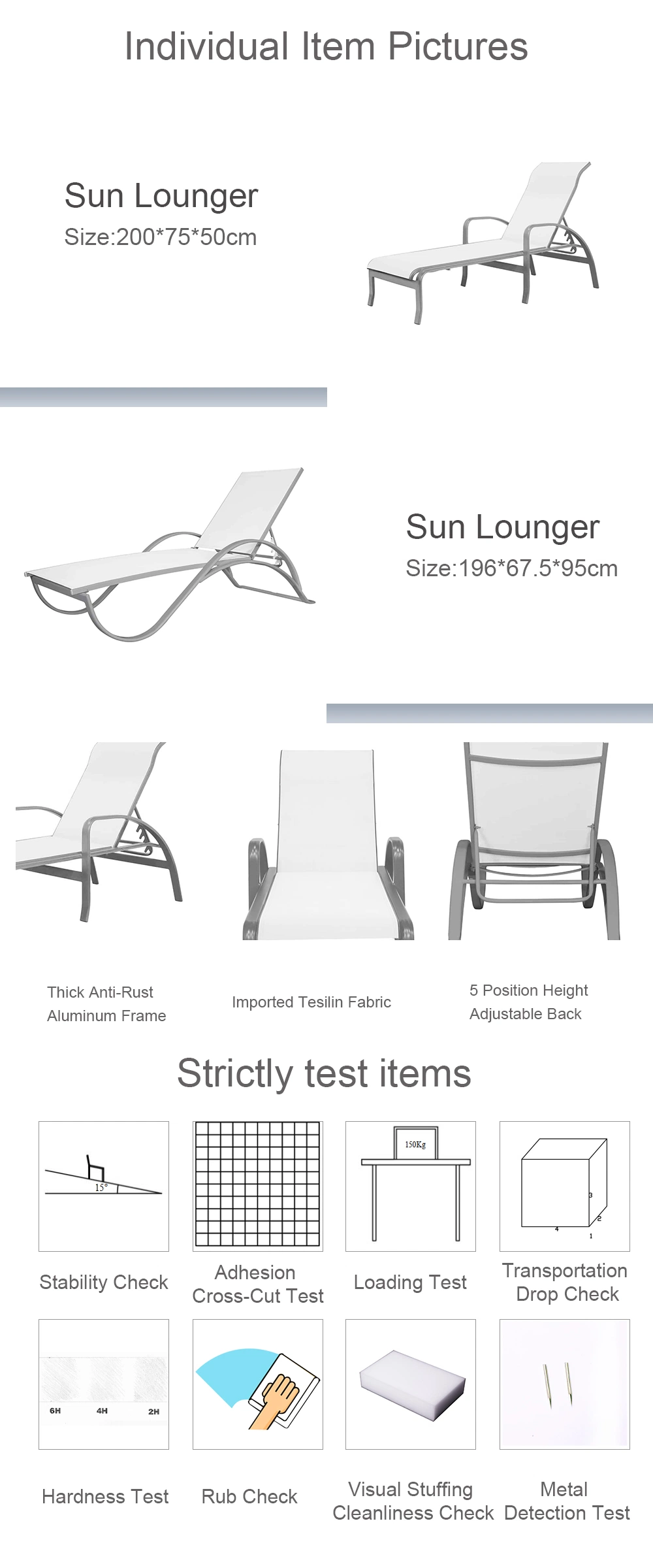 Outdoor Patio Garden Furniture Courtyard Luxury Aluminum Chaise Sun Lounger with CE Certificate