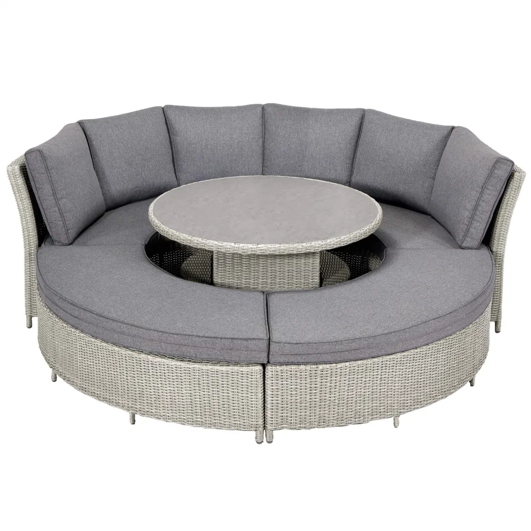 Round Outdoor Garden Sofa Terrace Garden Sun Room Sun Protection Waterproof Arc Outdoor Rattan Sofa Combination