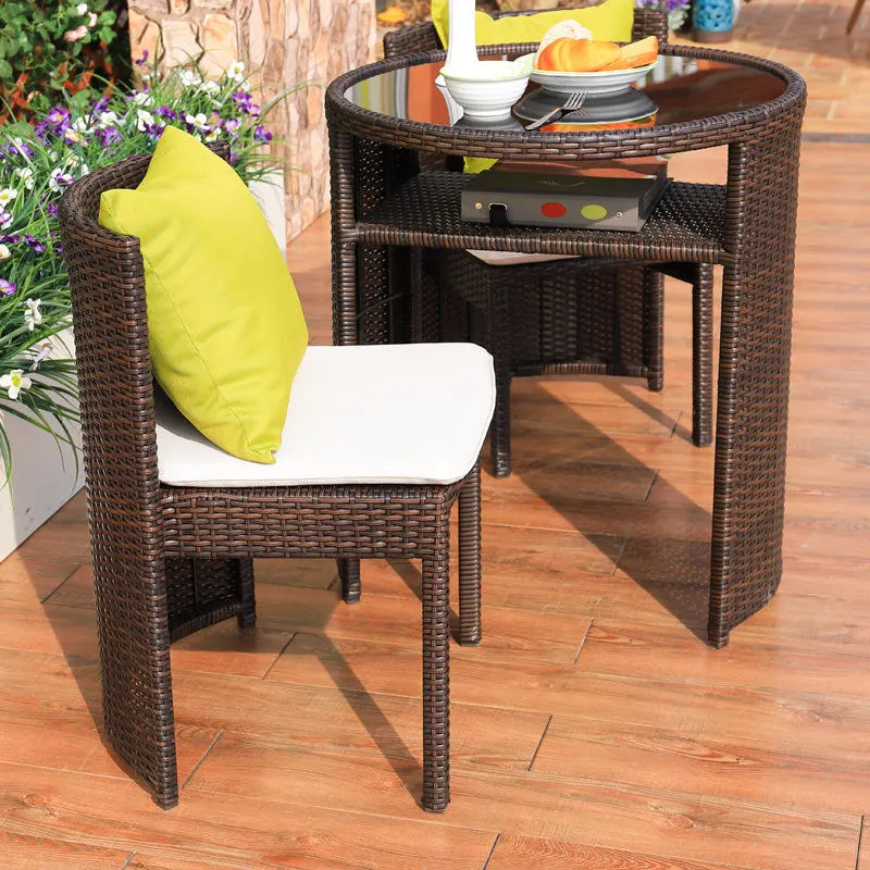 Balcony Coffee Table Set Round Rattan Garden Set Outdoor Furniture 2 Seats Sofa of Three Pieces