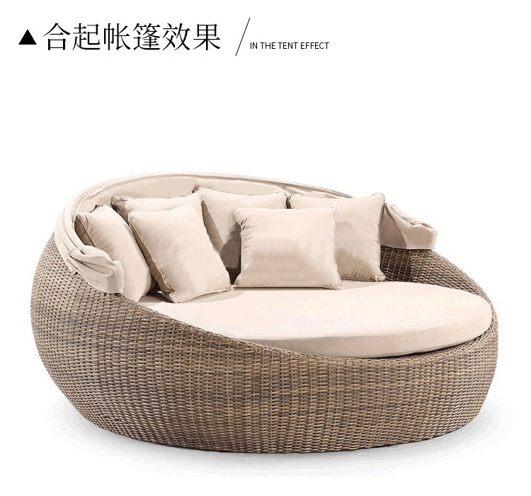 Outdoor Patio Sleeping Daybed Furniture Round Daybed Wicker Rattan Sofa Sun Bed for Sale Sun Lounger Outdoor Sunbed