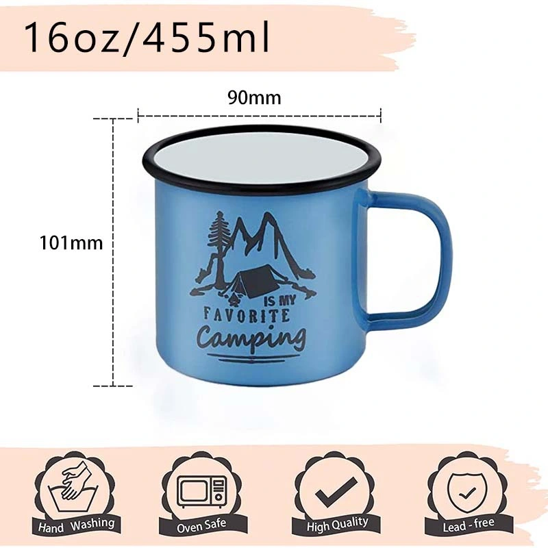 White Enamel Coffee Mugs Set of 6, 12oz Small Camping Enamel Tea Cups for Indoor and Outdoor Activities, Wide Handle &amp; Smooth Rim