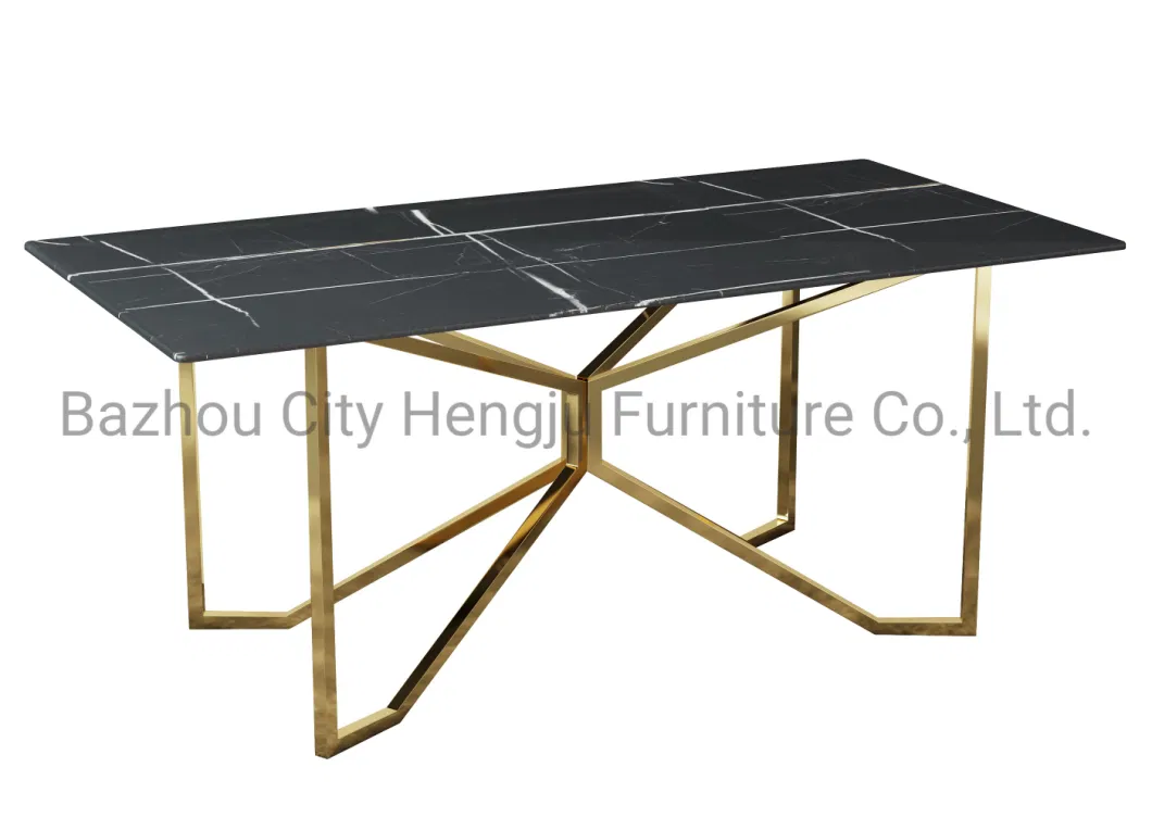 Modern Luxury Glass Dining Furniture Customized Sintered Stone Dining Tables Gold Stainless Steel Square Marble Dining Table Set