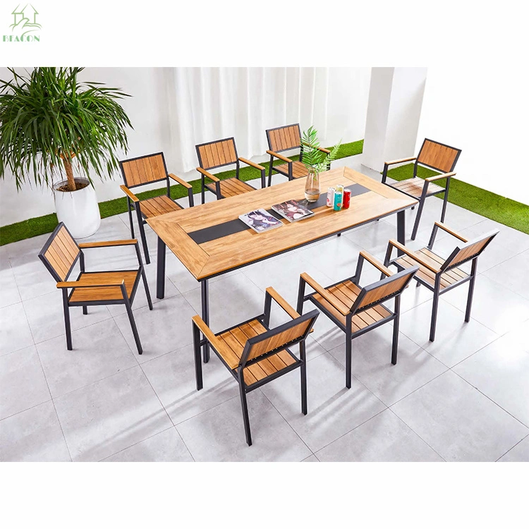 Garden Patio Backyard Outdoor Dining Furniture Set Aluminum Frame Plastic Wood Chairs Table Outdoor Dining Sets