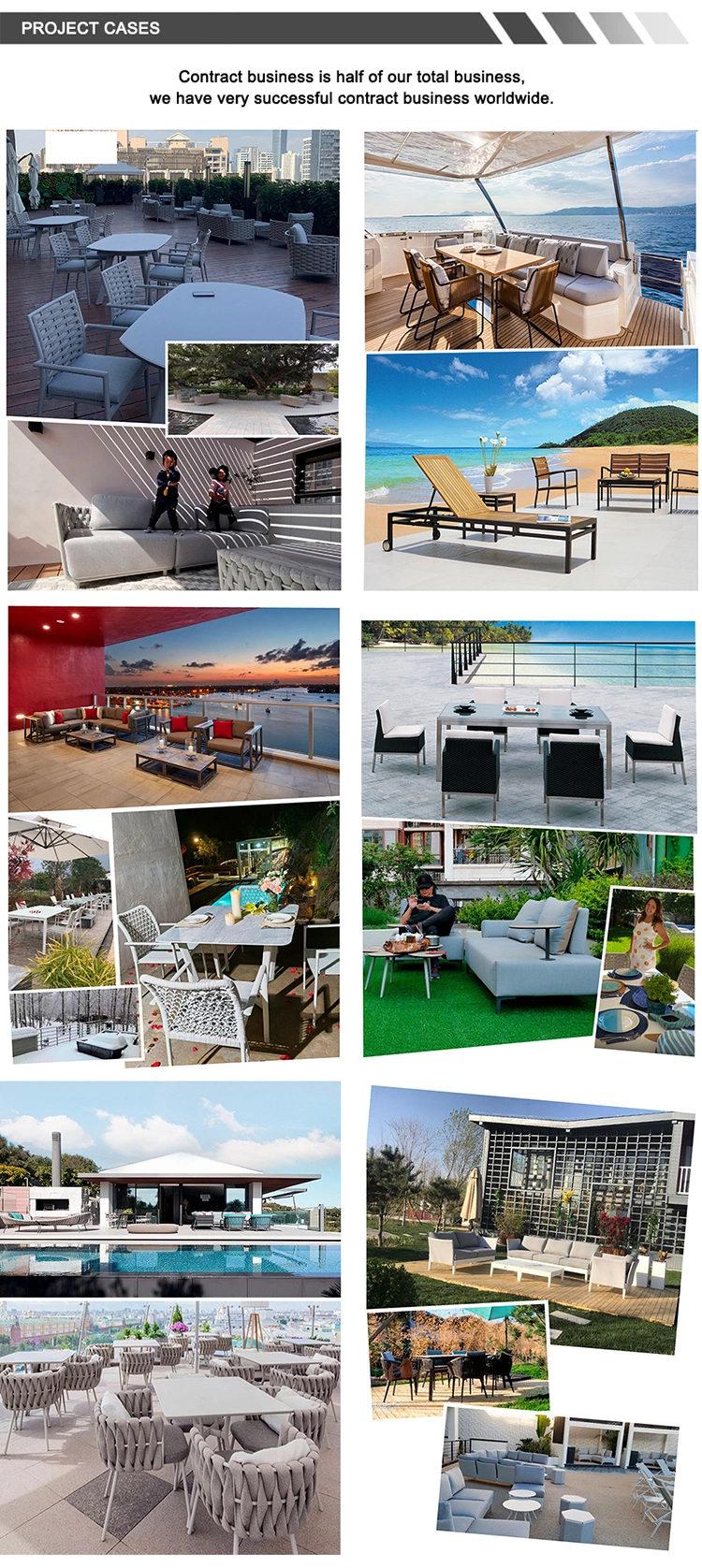 Factory OEM Waterproof Large Outdoor Furniture L Shape with Table Sectional Garden Rope Patio Sofa Set Aluminium for Resort