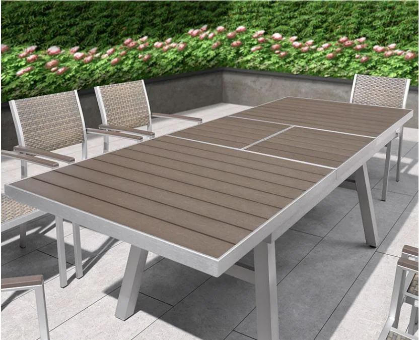 New Design Stainless Steel Dining Table Set for Outdoor Patio Terrace Garden Furnture Patio Dining Sets for Poly Wood Table and Chair Rattan Furniture