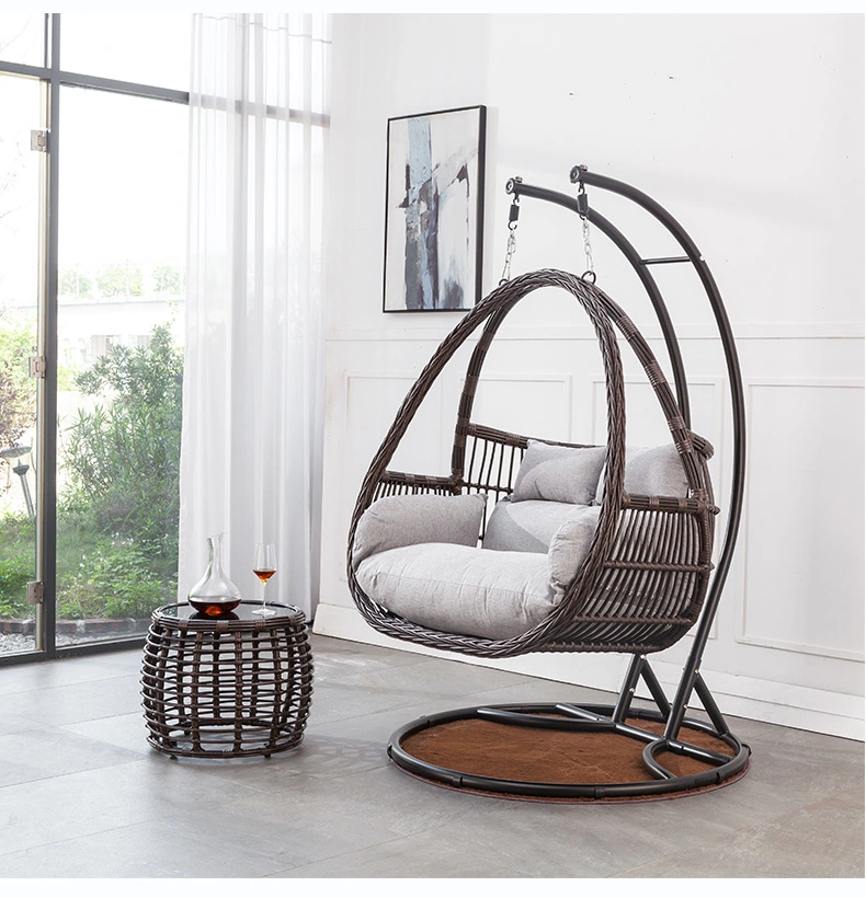 Outdoor Rattan Steel Garden Furniture Patio Hanging Chair Basket Adult Wicker Water Drop Rattan Swing Chair with Stand