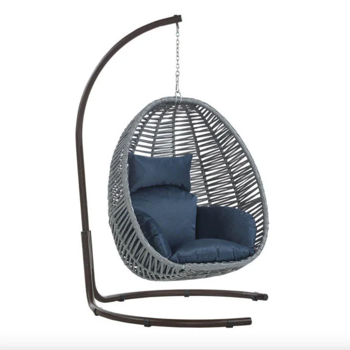Outdoor Indoor Living Room Single Basket Wicker Rattan Teardrop Garden Patio Hanging Egg Shaped Swing Chair with Stand