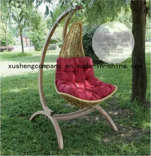 Outdoor Balcony Wood Frame Woven Rattan Hammock Swing Chair