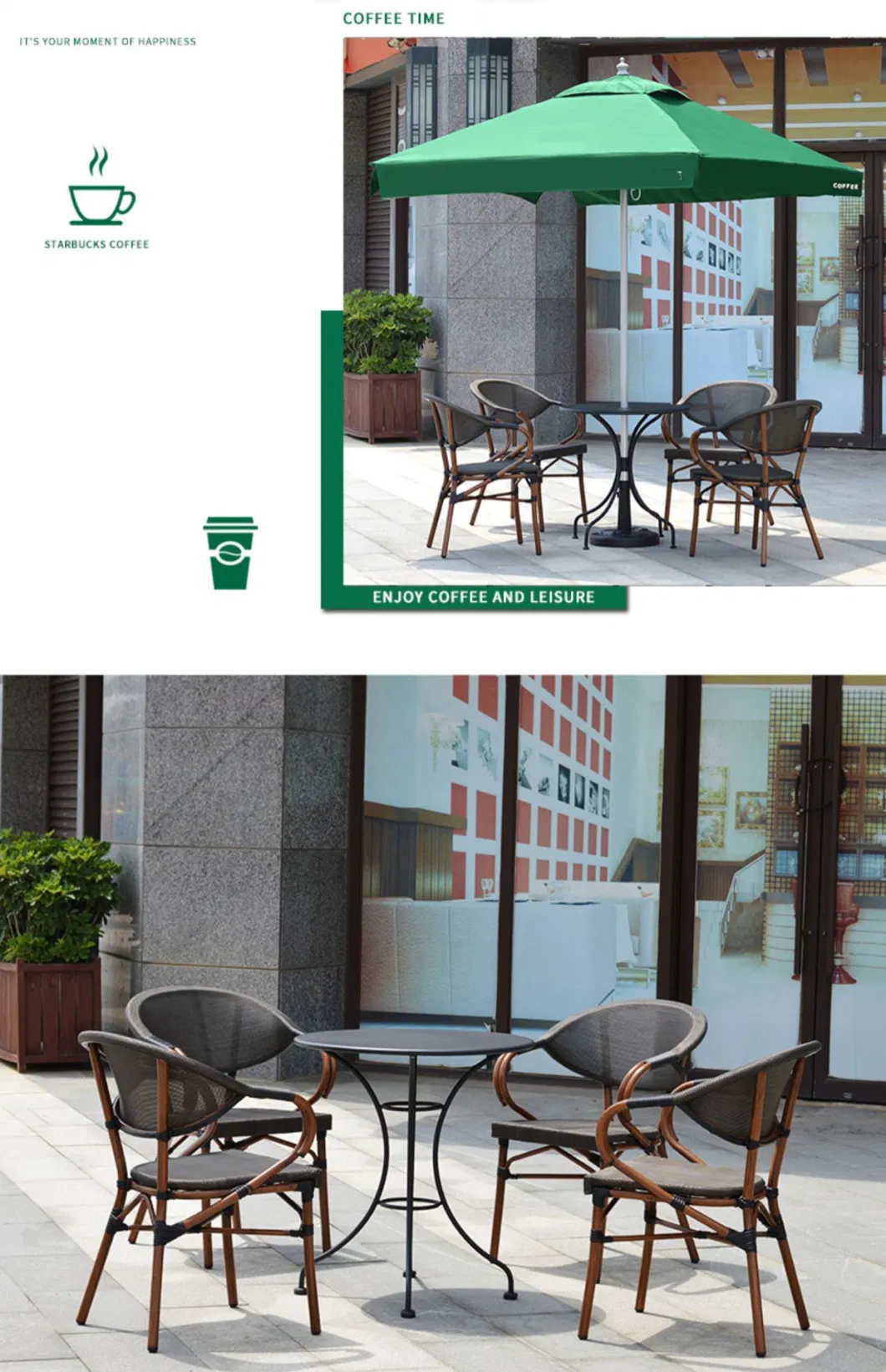 Outdoor Table and Chair Combination Cafe Balcony Table and Chair Aluminum Alloy Leisure Rattan Chair Milk Tea Shop Outdoor Rattan Chair