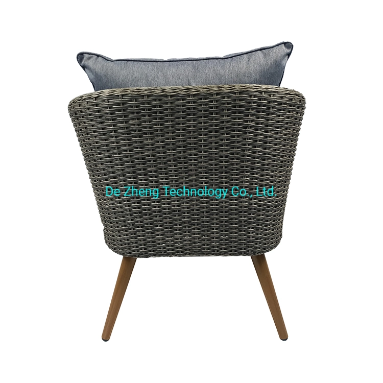 Commercial Garden Grey Wood Patio Outdoor Rain Proof Round PE Rattan Sofa Furniture