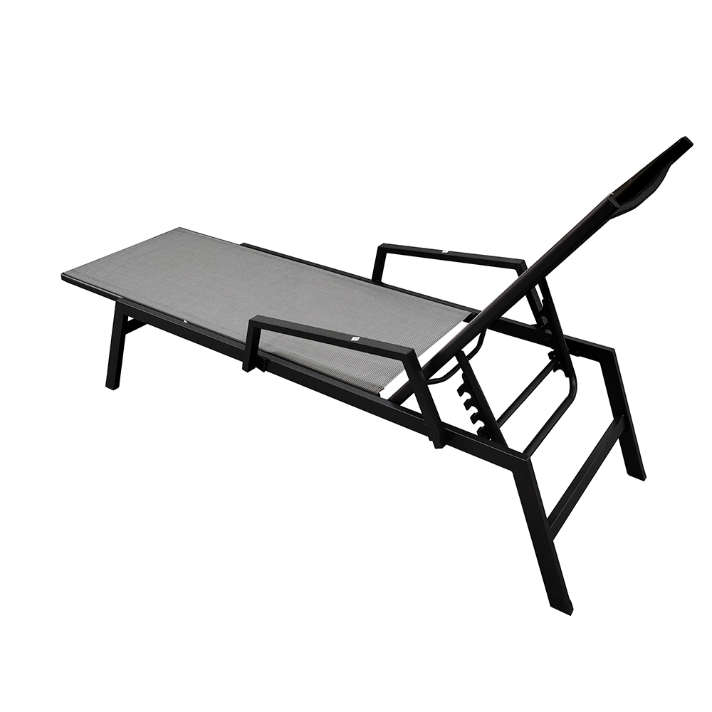 Outdoor Steel Beach Lounge with Different Color Used in Garden or Pool Kd Structure in Grey with Armrest