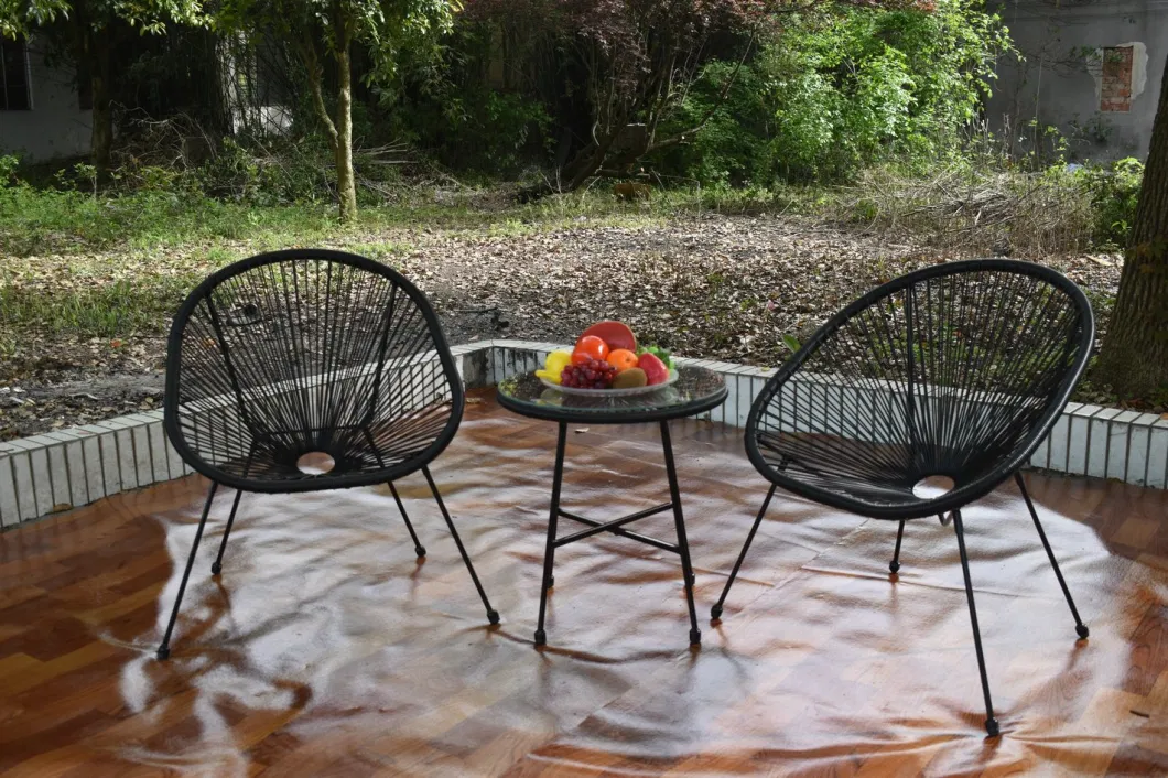 3-Piece Round Rattan Outdoor Egg Chairs &amp; Coffee Table