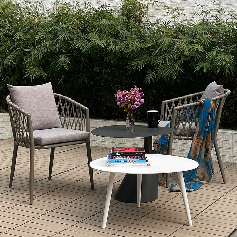 Modern Patio Balcony Plastic String Chair Rattan Rope Outdoor Garden Dining Chair American Standard Outdoor French Bistro Cafe Aluminum Rope Rattan Woven Chair