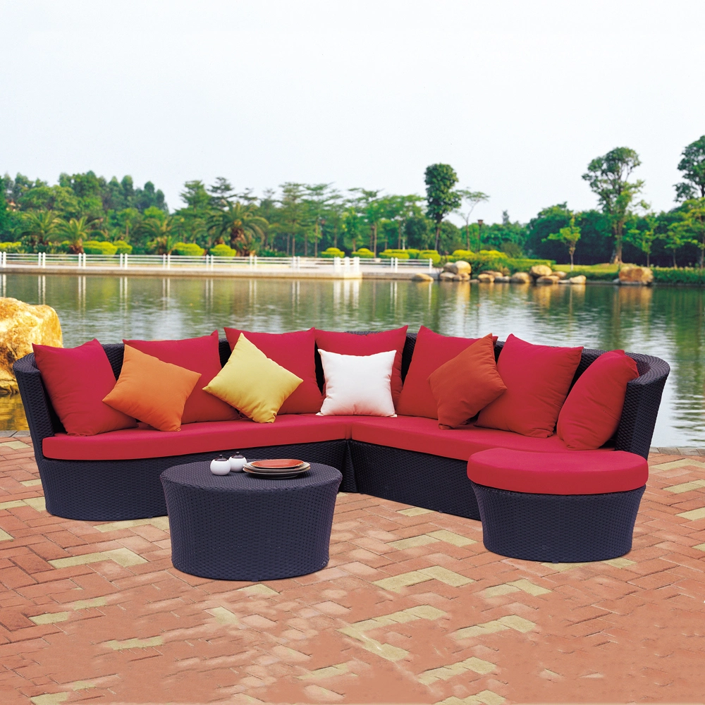 Popular Outdoor Rattan Sofa Set Red Color Wicker Modern Sofa