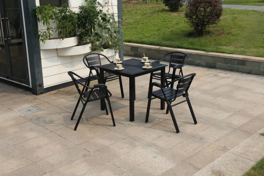 Outdoor Desk-Chair Courtyard Open Home Stay Facility Plastic Wood Furniture Combination Terrace Cafe Outdoor Leisure Bar Tables and Chairs