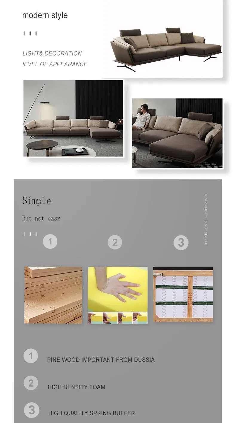 Good Quality Modern Simple Furniture Living Room L Shape Fabric Corner Sofa and Italian Fabric Luxury Furniture Sofa Set