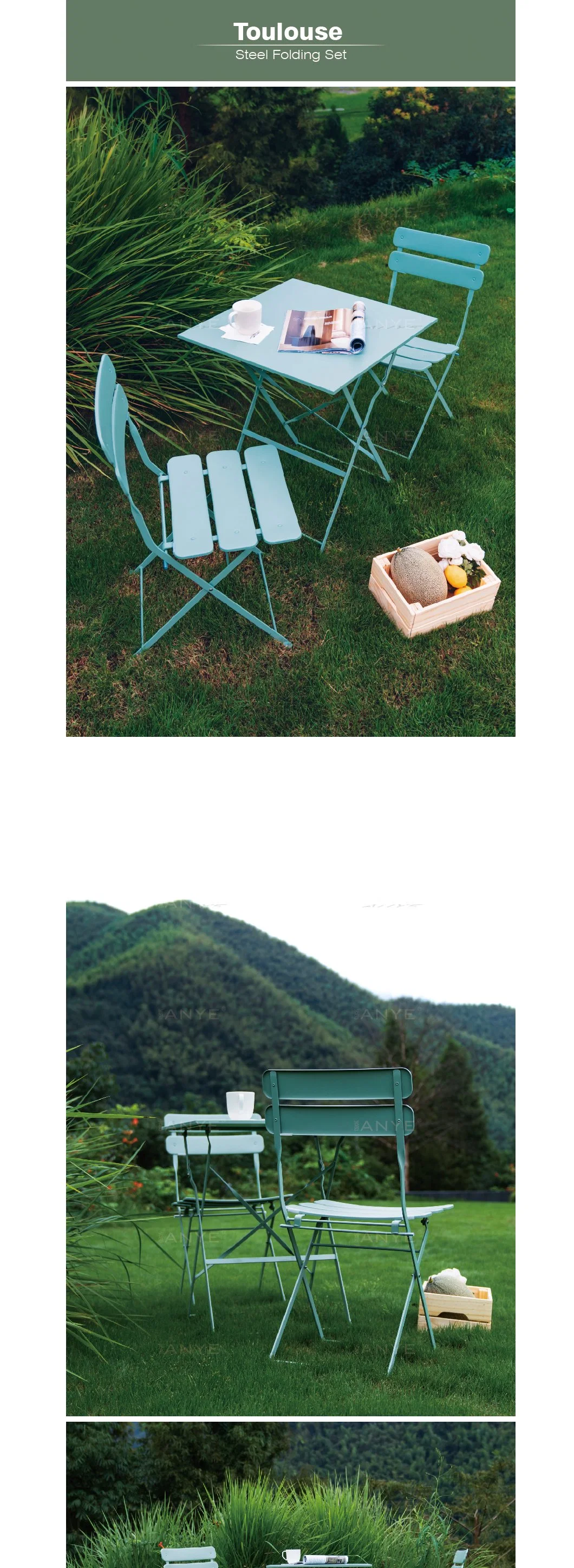 Modern Outdoor Leisure Metal Garden Table Folding Coffee Shop Chair Furniture Set