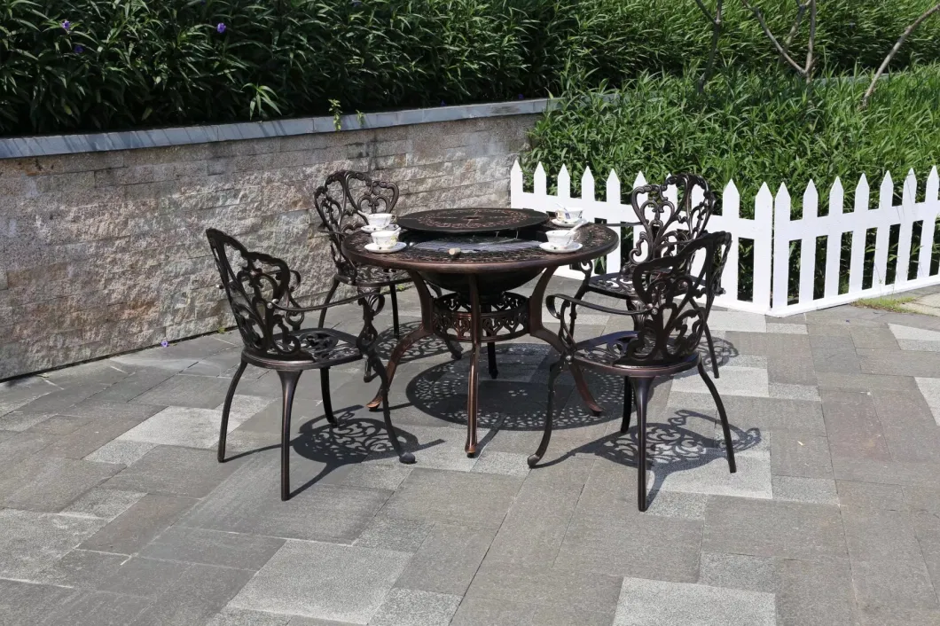 High End Outdoor Table and Chair Combination, Fully Cast Aluminum Round Table, Open-Air Garden, Courtyard, Outdoor Leisure Furniture