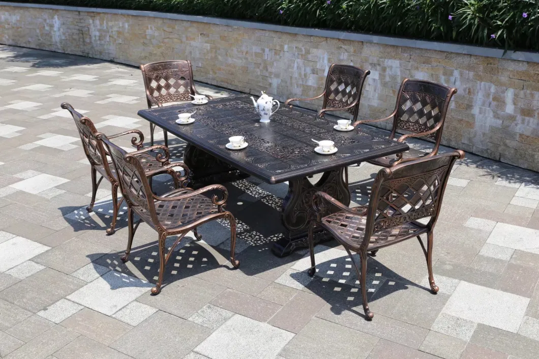 High End Outdoor Table and Chair Combination, Fully Cast Aluminum Round Table, Open-Air Garden, Courtyard, Outdoor Leisure Furniture